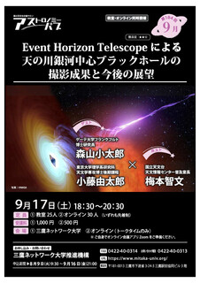 アストロノミー・パブ9月【教室・オンライン同時開催】 Event Horizon Telescopeによる 天の川銀河中心ブラックホールの撮影成果と今後の展望